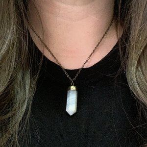 Quartz-like Crystal Necklace, Brass Chain